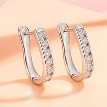1 đôi bông tai bạc Sterling hình chữ U đính đá Zirconia dành cho nữ, kiểu dáng thời trang và đơn giản. - khuyên tai zircon hình chữ U - Xem 4