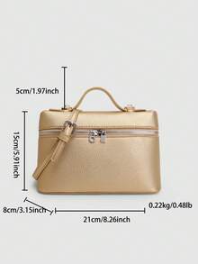 Dedoo 1 Set Women's Solid Color Litchi Grain PU Square Crossbody Bag & Wallet, Fashionable Cream Yellow - Gold - View 11