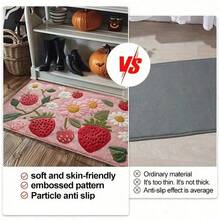 1pc Soft & Fluffy Strawberry & Floral Bath Mat, Non-Slip And Absorbent Bathroom Floor Rugs, Vibrant Red Strawberries & White Flowers DesignIdeal, Doormat, Bathroom Water Absorption Mat, Machine Washable, Low Pile, TPR Backing, Knit Fabric, ForBathroom, Bedroom, Kitchen, Entryway, Indoor & Outdoor Use, Bathroom Accessories & Decor, Perfect New Home Gift - Flannel Floor Mats, Living Room Rugs, Bedroom Rugs, Washable Rugs, Shag Rugs, Cozy Rugs, Soft On Feet, Home Decor Rugs, Adds Warmth, Stylish Rugs, Valentine's Day Decor, Valentines Decor - Welcome Mats, Entrance Mats, Outdoor Doormats, Absorbent Mats, Keeps Dirt Out, Front Door Mat, Cute Doormats, Easy Clean Mats, Kitchen Mats For Floor, Kitchen Rugs, Kitchen Deccor - 彩色 - 查看 7