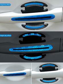 8pcs Car Door Handle Protective Luminous Stickers, Blue, Yellow, Green, White Door Handle Decals, Reflective Anti-Scratch Anti-Collision Strips - A - View 8