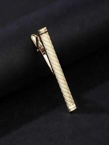 Men's Luxury Golden Tone Geometric Textured Tie Clip, Minimalist Business Necktie Fastener, Elegant Suit Accessory For Formal Occasions - Yellow Gold - View 5