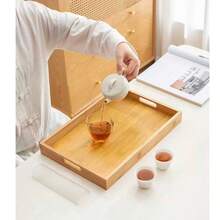 1 chiếc khay gỗ tre có tay cầm, khay đựng đồ ăn sáng dùng trên giường, phòng khách, nhà bếp, phòng ăn, quà tặng Giáng sinh. - 1 chiếc - Xem 4