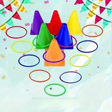 1 Set Marking Cones Training & Colorful Ice Cream Cone Rings Toss Kit, Triangle Cone Football Training Set, Ice Cream Cone Toss & Ring Toss, Suitable For Indoor/Outdoor Sports Field, Ideal Choice For Halloween & Christmas Gifts - Six Cone-shaped Barrels + 12 Rings - View 3