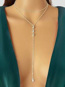 Minimalist Y Lariat Long Necklace For Daily - bạc - Xem 2