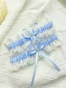 白色蕾丝吊袜带，西部婚礼用品，弹性腿带，欧美新娘吊袜带，派对配饰 - 彩色 - 查看 1