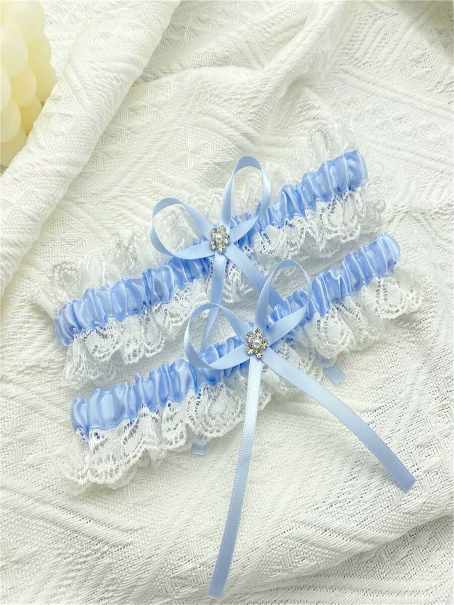 白色蕾丝吊袜带，西部婚礼用品，弹性腿带，欧美新娘吊袜带，派对配饰 - 彩色 - 查看 1