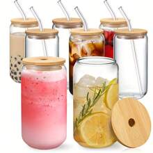 A Set Of Glass Cups, Each With A Capacity Of 550 Ml, Comes With A Lid And A Glass Straw, With One Designed To Resemble A 13.5 Oz And 18.2 Oz Beer Can.These Attractive And Reusable Cups Are Perfect For Enjoying Whiskey, Iced Coffee, Tea, Soda, And Cocktails. - 1 Item - View 4