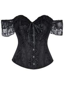 Áo định hình hở vai bằng vải jacquard ren tương phản dành cho nữ, Halloween - màu đen - Xem 1