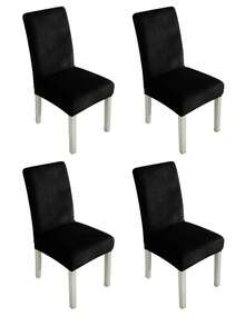 1 Pieza o 4 Piezas Fundas de Silla de Comedor de Terciopelo - Suaves, Lavables, Elásticas y Ajustadas, Diseño Liso. Ideales para Sillas de Comedor, Sillas de Banquete y Uso en el Hogar, Restaurante o Fiesta. Perfectas para Navidad y Otras Festividades. - Negro - Ver 7