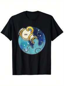 Camiseta con Signos del Zodíaco - Acuario, Adecuada para Hombres y Mujeres, Camiseta para Actividades al Aire Libre, 100% Algodón, Tallas S-XXXL - Negro - Ver 6