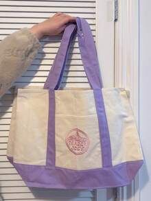 3PCS-Trader Joe Large Tote Shopping Bag Cotton Canvas Embroidered Bag - Multicolor - View 5