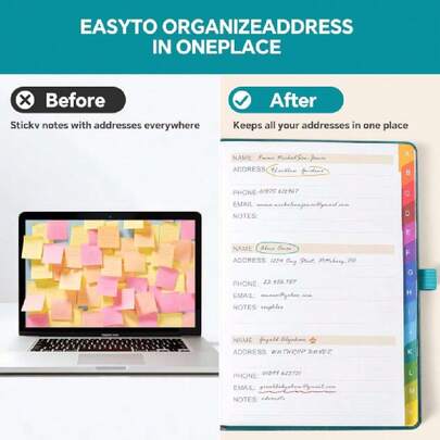 Libreta de direcciones con pestañas alfabéticas coloridas (8.4 x 5.7 pulgadas), organizador de contactos de tapa dura para contraseñas de sitios web, teléfono, licencias de software e información,44563861