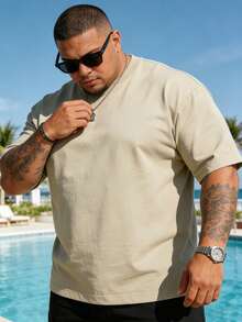 1XL-6XL 220-440lbs Men's T-Shirt, Plus Size Casual Crew Neck Short Sleeve T-Shirt, Suitable For Outdoor Sports, Versatile, Slim Fit, Refreshing And Energetic, Great Gift For Husband And Boyfriend - Khaki - View 2