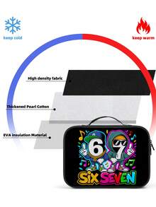 Six Seven 机器人印花方形午餐包，儿童机械图案户外野餐午餐盒，学生午餐盒，易于清洁和携带 - 單面A款橫板餐包 - 查看 1