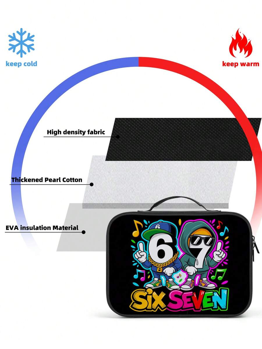 Six Seven 机器人印花方形午餐包，儿童机械图案户外野餐午餐盒，学生午餐盒，易于清洁和携带 - 單面A款橫板餐包 - 查看 1