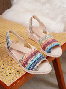 新款时尚女士休闲编织坡跟凉鞋 - 彩色 - 查看 2