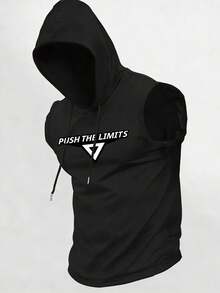Spring/Summer/Autumn Minimalist Vacation Elastic Printed Sports Casual Hooded Vest - 黑色 - 查看 1