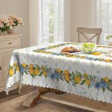 1pc Spring/Summer Lemon Floral Tablecloth, Spring Printed Tablecloth, Yellow Theme Design, Pastoral Style, Polyester Round/Rectangular Tablecloth, Spring Decor, Indoor/Outdoor Dining Table Decor, Ideal For Wedding And Holiday Home Decoration - Multicolor - View 6