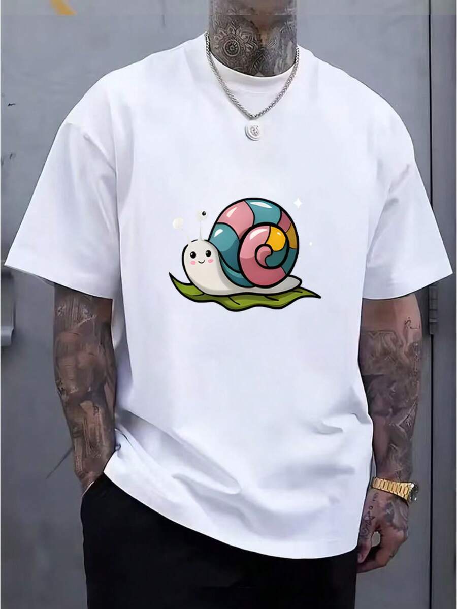 Men's T-Shirt With Rainbow Snail Print - White - View 1