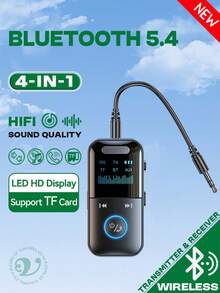 KZ 4-in-1 Bluetooth 5.4 Audio Receiver Transmitter 3.5MM AUX TF Card Stereo Music LED Display Wireless Adapter Dengan Mic Untuk Mobil, TV, PC - Hitam - View 3