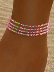 4pcs/Set Versatile Bohemian Style Beach Vacation Colorful Glass Beaded Elastic Anklet, Fashion Personalized Jewelry Gift Suitable For Daily Outfit, Perfect For Party And Holiday, Ideal Accessory For Women Casual And Vacation Wear, Mother's Day Gift - Multicolor - View 16
