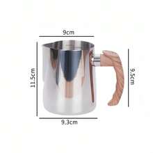 Coffee Milk Frothing Pitcher Jug Precision Scale 304 Stainless Steel Wood Grain Handle Measuring Cup High Quality CoffeeUtensils - Silver - View 11