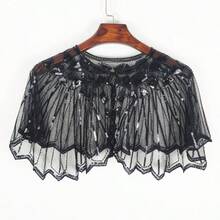 1 pezzo Elegante scialle vintage anni '20 con paillettes, mantella con bordo in pizzo ricamato, giacca corta formale con paillettes e perline, gilet stile casual, mantella luccicante da discoteca, accessorio da donna traspirante per feste e occasioni formali con apertura frontale - Multicolore - Visualizzare 18