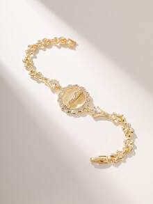 1 Peça Pulseira da Virgem Maria com Glitter, Incrustação de Cobre, Colorida e Vazada, Simples e Elegante, Adequada como Presente para Amantes, Amigos e para Uso Diário ou Festivo, Oração - Ouro amarelo - Visão 12