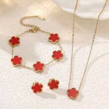 Bộ trang sức 3 món hình hoa cỏ bốn lá, vòng cổ, vòng tay và bông tai, đa năng, mang lại may mắn. Bộ gồm vòng tay, vòng cổ và bông tai hình hoa bốn lá năm cánh, rất tiện dụng. - Bộ 3 lá cỏ năm lá - Xem 2