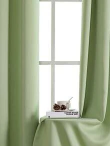 1pc Solid Color Polyester Curtain, Blackout Curtain To Darken Room During Power Outage, Heat Insulating Curtain For Kitchen, Dining Room, Living Room, Bedroom - Green - View 9