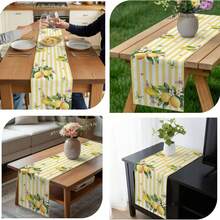 Summer Yellow Stripes Lemon Flower Butterfly Table Runner Holiday Party Decor Washable Farmhouse Kitchen Dining Table Runner Wedding Decorations - Multicolor - View 7