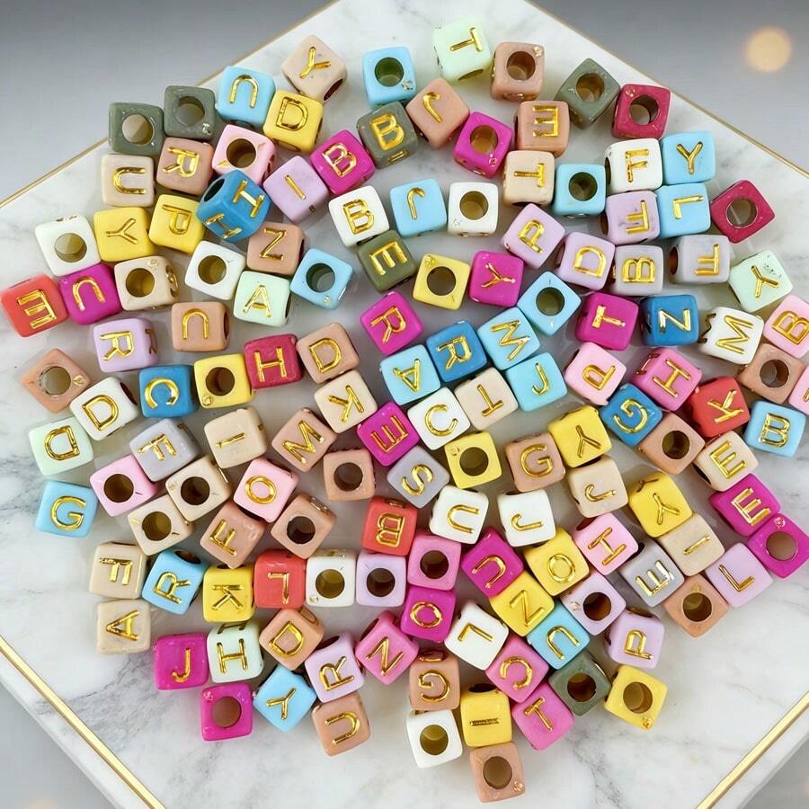 200pcs 6mm*6mm Multi-Color Acrylic Alphabet Beads, Suitable For Jewelry Making, Home DIY Crafts, Necklaces And Keychain Accessories - Multicolor - View 1