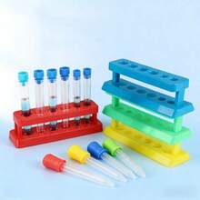 OBOVAY 1 Set - Soporte para tubos de ensayo de plástico y kit de experimentos científicos, soporte para tubos de ensayo multicolor con múltiples orificios, incluye tubos de centrífuga graduados y pipetas, suministros de laboratorio duraderos, adecuado para el aprendizaje STEM, proyectos de ciencias escolares, experimentos en casa y exploración científica, perfecto para estudiantes, maestros y entusiastas de la ciencia, temporada de regreso a clases - Serie de 6 hoyos - Ver 2