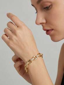 Bộ 1 vòng tay thiết kế dây xích sang trọng đính đá Cubic Zirconia, thích hợp cho nữ giới dự tiệc cưới và các sự kiện, không kèm hộp quà. - Vàng - Xem 1