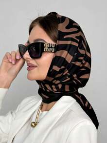 百搭休闲全印花头巾 - 黑色 - 查看 5