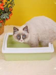 Rectangular Semi-Enclosed Splash-Proof Cat Litter Box With Scoop, Suitable For Cats And Kittens. Self-Cleaning Plastic Cat Litter Box, Compact Litter Box Fits Small Corners. Easy To Clean, Portable, Reusable. Ideal For Everyday Indoor Use. - One Open-top Square Litter Box (with Litter Scoop) - View 5