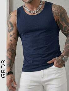GRDR Men's Casual Solid Color Tank Top, Summer - Navy Blue - View 4