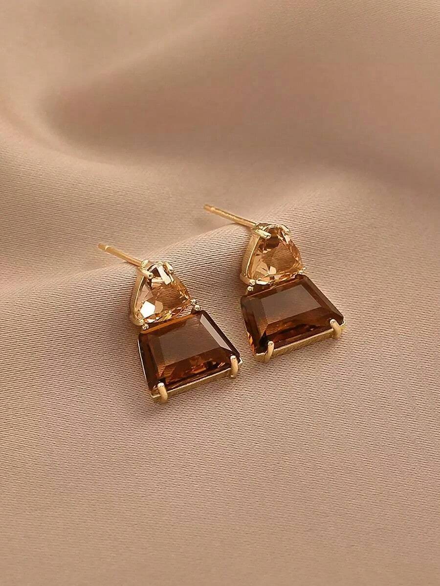 Andkiss Geometric Crystal Drop Earrings - 布朗 2 - 查看 1
