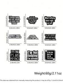 9pcs Black & White Letter Enamel Brooch, Interesting English Phrase Lapel Pin, Fashion Jewelry Suitable For Men & Women, Daily Wear & Gift - Black and White - View 5