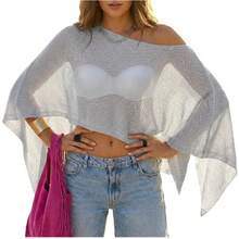 A Sexy Transparent Cape Top, Lightweight Shawl, Sweater Cover-Up, Beachwear Wrap - Kiểu A, màu đen, họa tiết không đều (sợi viscose) - Xem 9