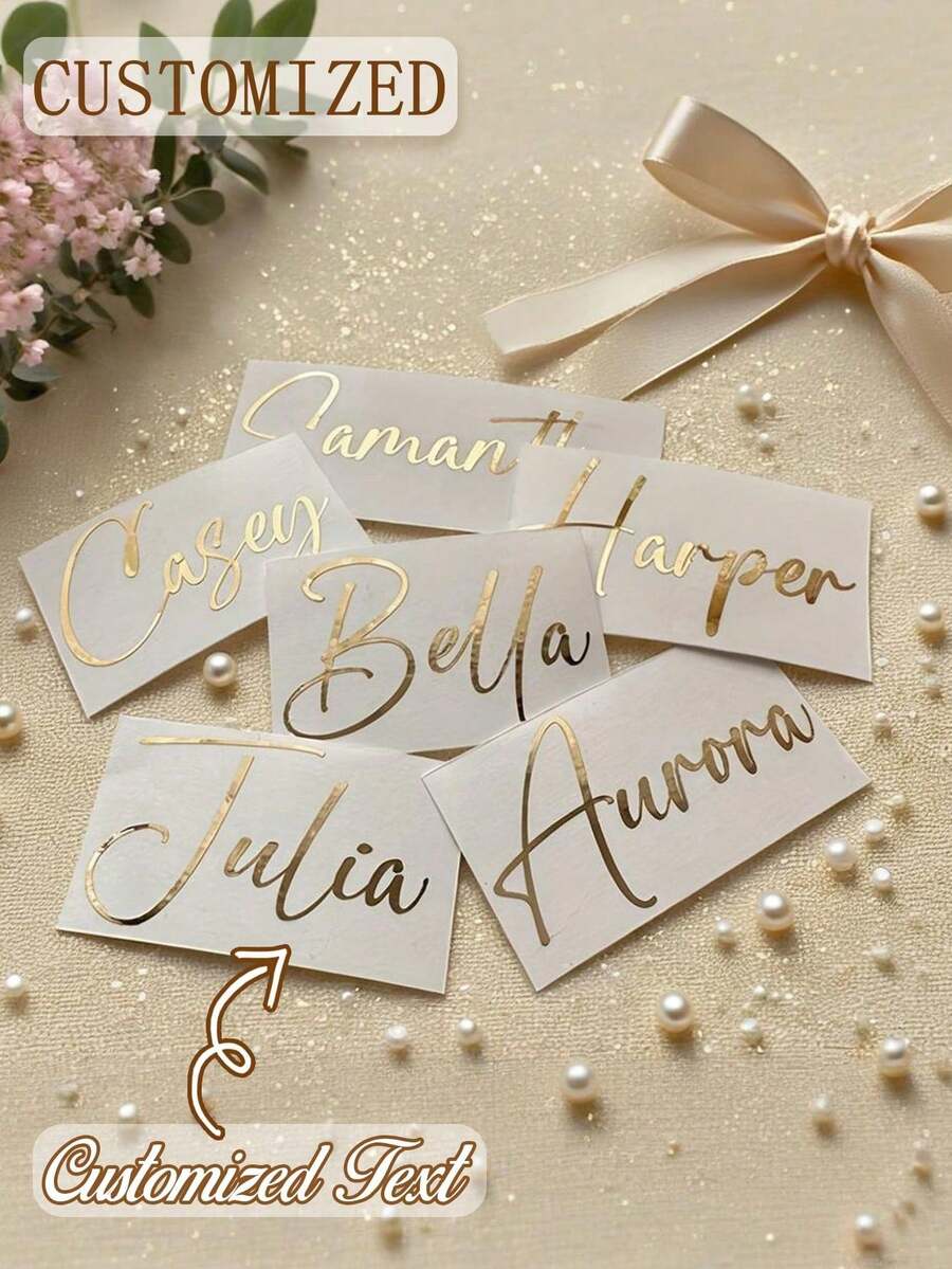 Customized Name Stickers | Waterproof Vinyl Stickers, Creative Handwritten Artistic Fonts Suitable For Bridesmaid Gifts, Birthday Party Decorations | Applicable To Car Body, Hood, Windows, Shop Fronts, Scooters - Multicolor - View 1