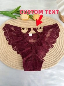 Customized Name Letter Low Waist Underwear, Thong, DIY Phrase Customization, Couple Gift, Women's Triangle Flat Underwear Gift - Burgundy - View 6