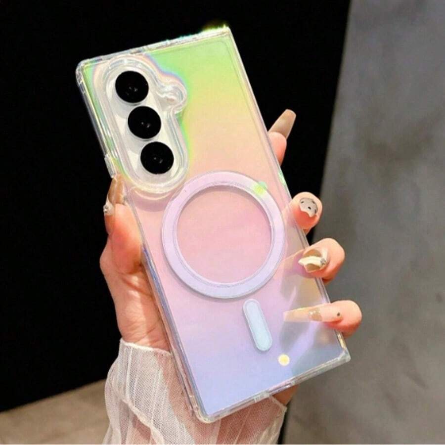 适用于三星 Galaxy S25FE S24 S23 S22 S21 S25 S20 Plus Ultra A56 A36 A26 5G A16 A06 A55 A25 A35 A05 A54 A14 A17 A07 的渐变彩虹激光磁吸手机壳,彩色无线充电 TPU 保护套,适合作为男孩女孩的礼物 - 彩色 - 查看 1
