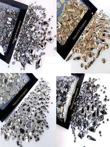 150 viên đá rhinestone tròn dẹt kèm 20 viên đá zirconia hình dạng bất thường lớn màu đen đỏ, phụ kiện làm móng, đá trang trí móng, đá quý trang trí móng. - Màu Hồng baby - Xem 2