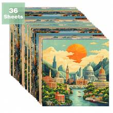 36张6*6英寸复古欧洲城市风景剪贴簿纸，做旧世界地标油画纹理，适用于拼贴画、折纸、装饰、DIY纸艺、子弹笔记、艺术拼贴 | 自然元素 - 方形 - 查看 1
