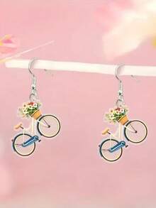 Khuyên tai nữ thời trang thiết kế hình xe đạp 2D phẳng - Kiểu dáng retro | Chất liệu acrylic và sắt, phù hợp đeo hàng ngày, mọi mùa. - Nhiều màu - Xem 3
