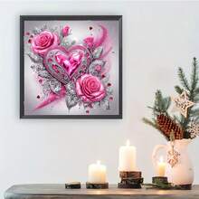 11.8*11.8英寸粉色心形玫瑰钻石画套装 - DIY 5D工艺品,画布上镶嵌有特殊形状的水晶和水钻,无框墙面装饰,非常适合增添光彩和魅力,是通用的节日创意礼物 - B - 查看 4