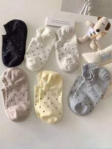 6 Pairs Women's Low Cut Polka Dot Invisible Socks - Disposable Boat Socks For Summer Travel, Multi-Purpose, Non-Slip, Comfortable, Soft, Breathable, Suitable For Young People's Daily Use - Multicolor - View 3