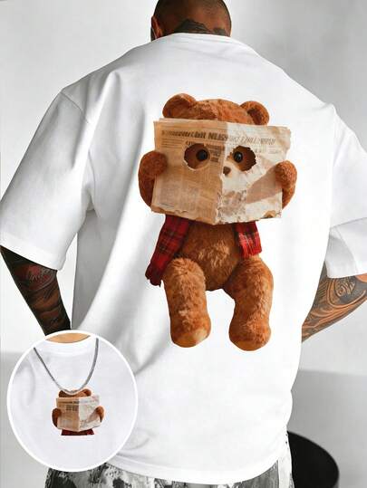 Zrgoth Camiseta de manga corta casual y deportiva de ajuste holgado para hombres | Patrón de oso leyendo el periódico | Diseño exquisito | Esencial para el verano | Versátil y fácil de usar | Regalo para novio/novia para mostrar el estilo personal