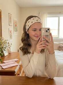 3 chiếc băng đô vải in họa tiết màu hồng ngọt ngào, đa năng dành cho bé gái, thích hợp để rửa mặt, đi chơi và sử dụng hàng ngày. - Màu Hồng baby - Xem 5